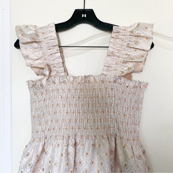 Hill House Dress Ellie Nap Sleeveless Ruffle Midi Bridal Gold Jacquard M NWT - Picture 7 of 7